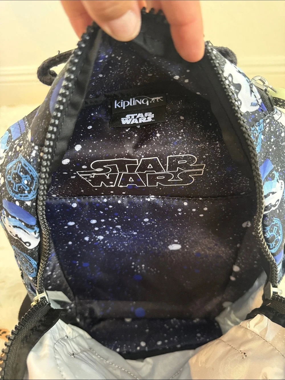 Kipling Kid’s Seoul S Black and Blue Stormtrooper Print Backpack